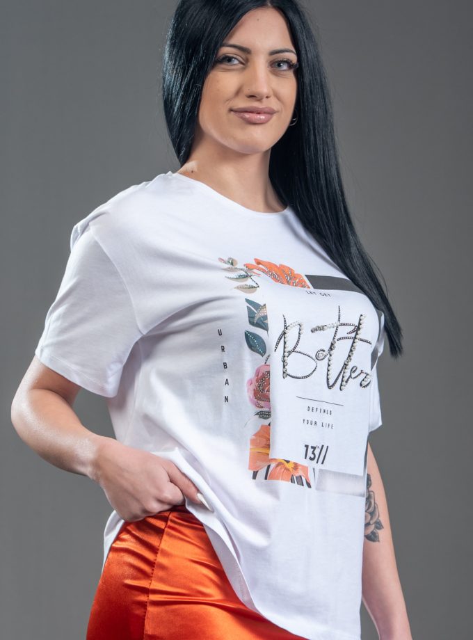 Τ-shirt στάμπα με πέρλες