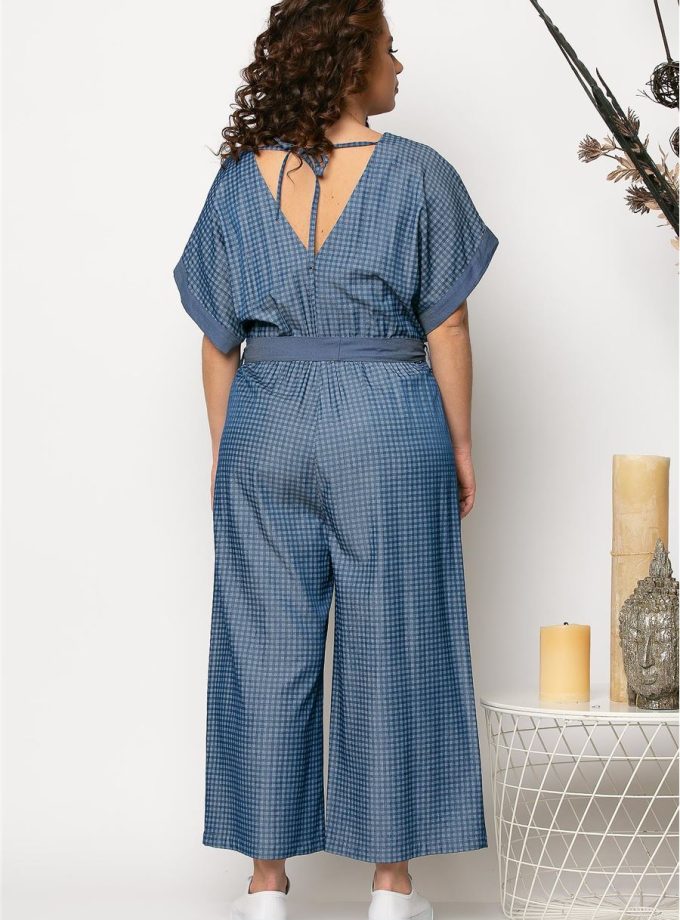 Ολόσωμη φόρμα καρό με μεγάλο V μπρός πίσω plus size